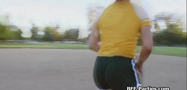  Relay race training ends with foursome blowjob